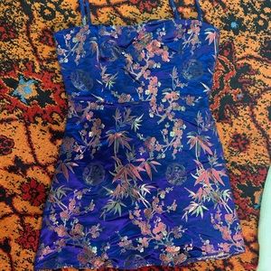 Jacquard oriental floral print mini dress